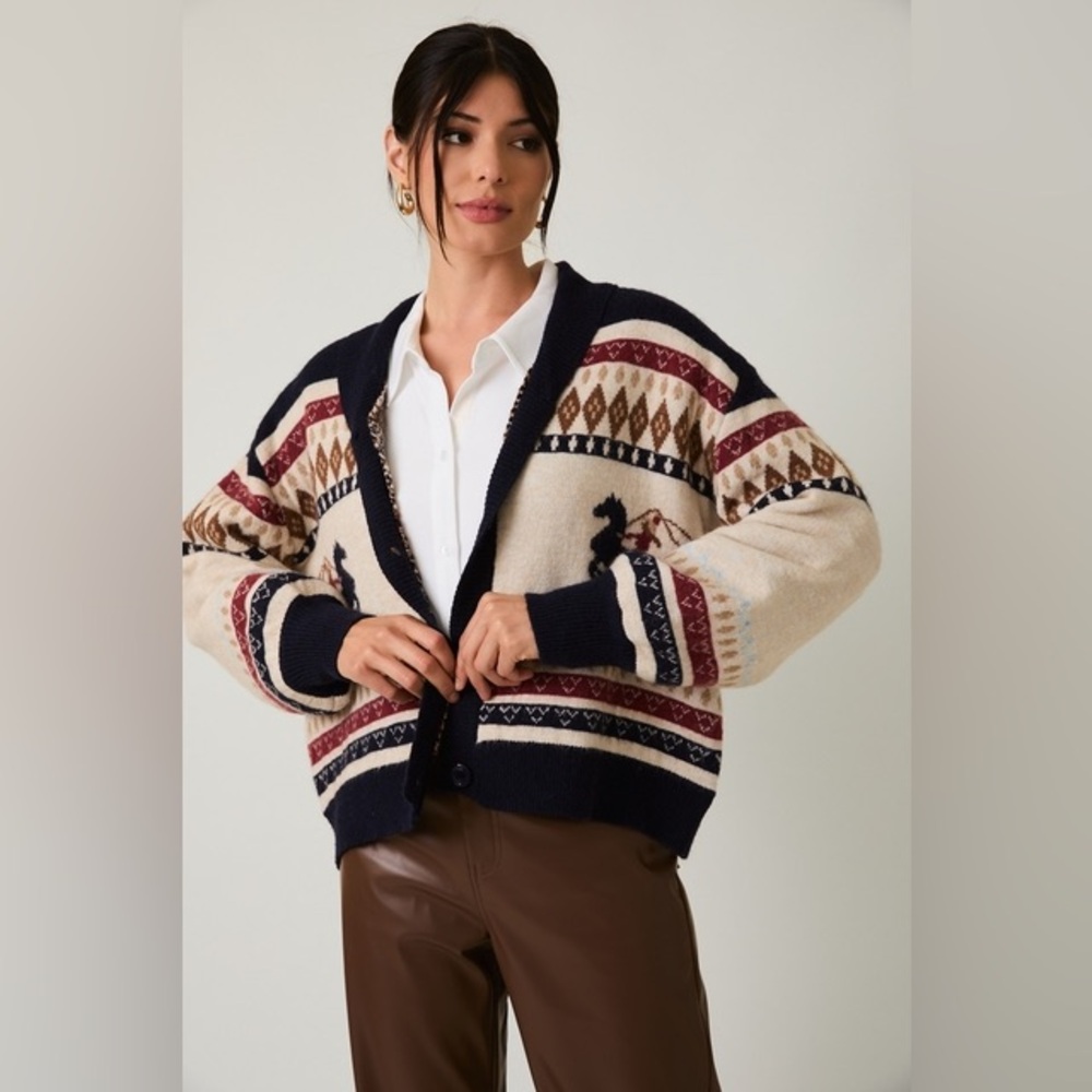 Western Horse & Cowgirl Fair Isle Cardigan Sweater - Sunday Edition - Picture 7 of 9